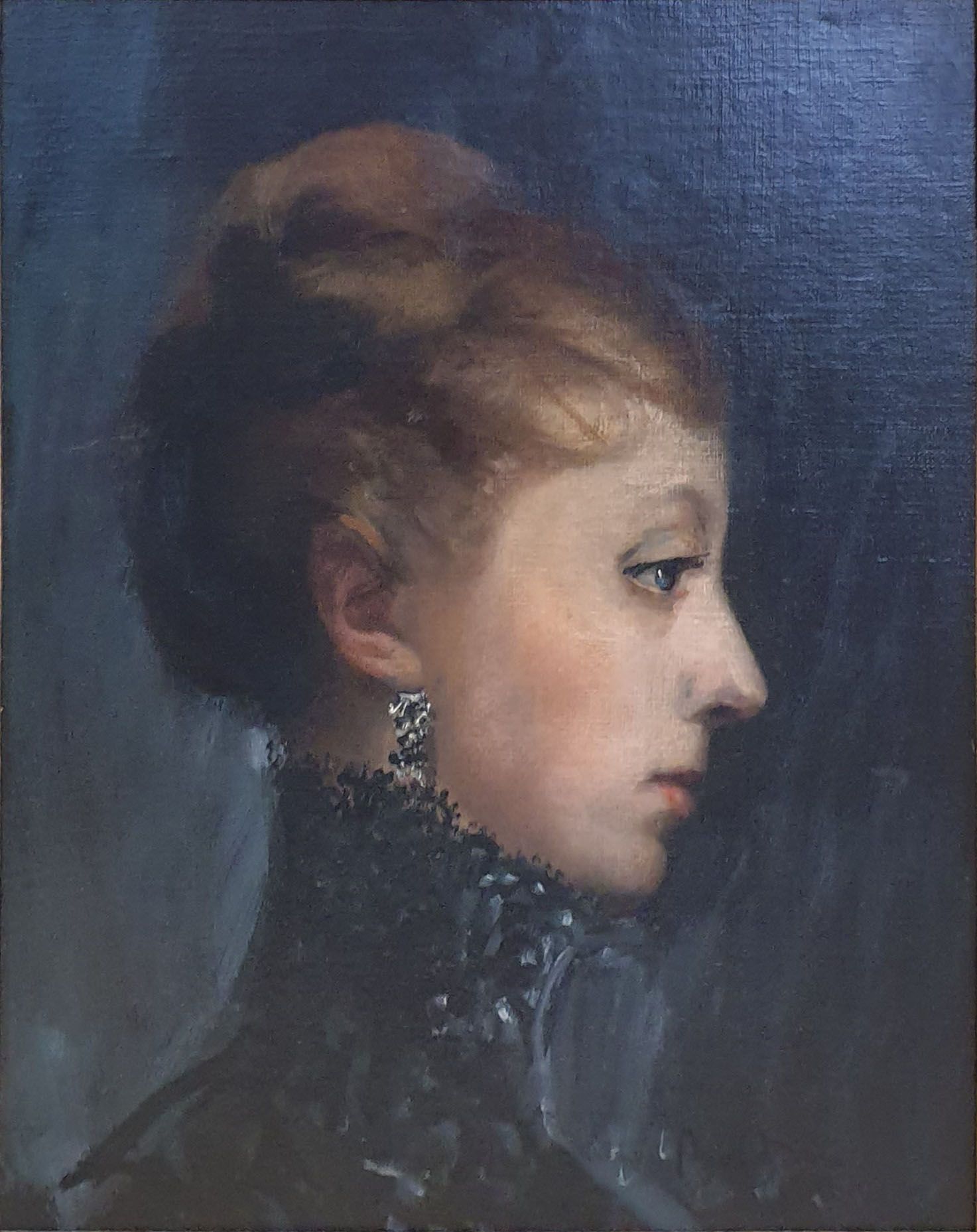 Null Scuola dell'inizio del XX secolo: Ritratto di donna di profilo 
Olio su tel&hellip;