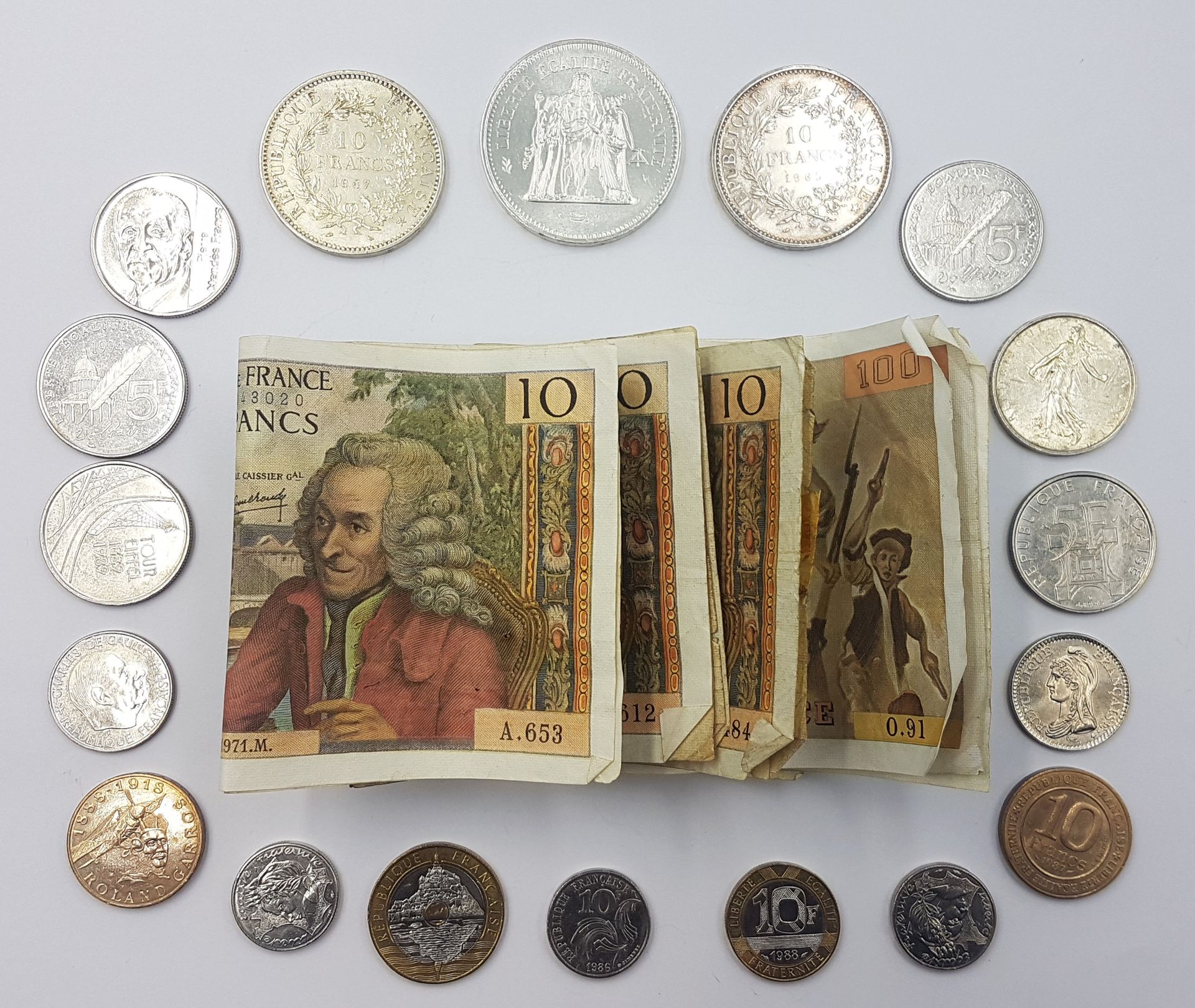 Null Lot de pièces en argent : 50 Francs Hercule 1977 - 2 pièces de 10 Francs He&hellip;