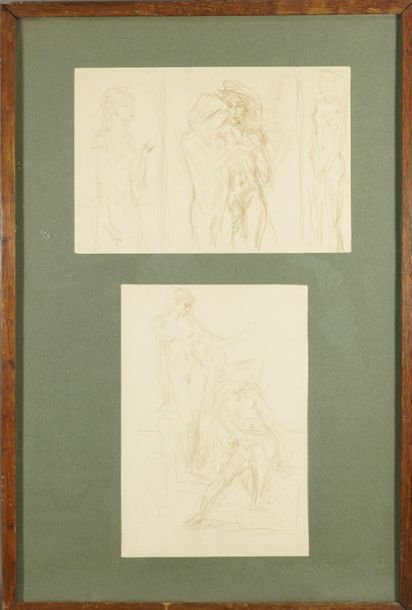 Serge IVANOFF (1893 - 1983) Nus deux dessins encadrés 17 x 25.5 et 25.5 x 17 cm