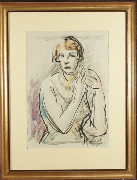 Henryk LANGERMAN (1896-1944) Portrait de femme aquarelle sur papier 43 x 30 cm à&hellip;