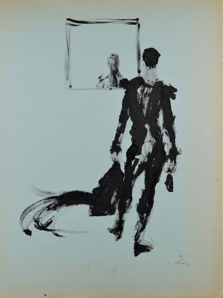 René GRUAU (1909-2004) COSTUME DE THÉÂTRE Encre sur papier bleu. Signée au stylo&hellip;