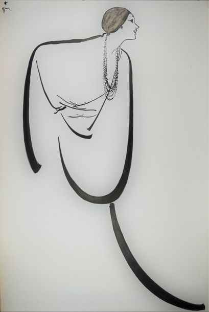 René GRUAU (1909-2004) ELEGANTE AU KIMONO Encre sur papier glacé. Signée. Dimens&hellip;