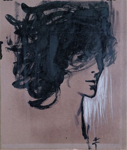 René GRUAU (1909-2004) FEMME DE PROFIL Encre sur carton. Signée en bas à droite &hellip;