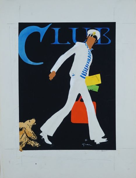 René GRUAU (1909-2004) CLUB Pastel et encre sur papier. Signé - Tampon au dos « &hellip;