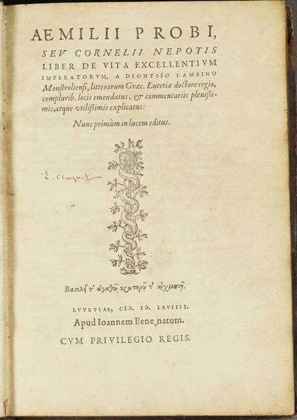 CORNELIUS NEPOS. Aemilii Probi, seu Cornelii Nepotis Liber de Vita excellentium &hellip;
