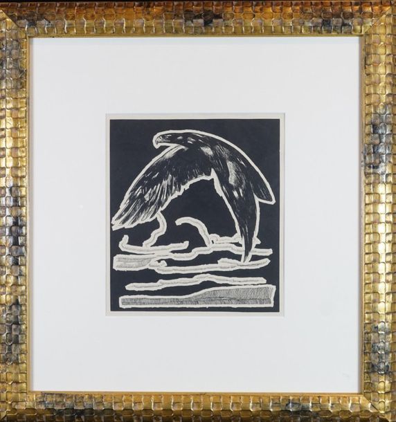 Paul JOUVE d’après. Eagle, engraving. 30 x 25 cm