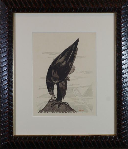 Paul JOUVE d’après. Aigle sur sa proie, gravure signée. 31 x 23 cm