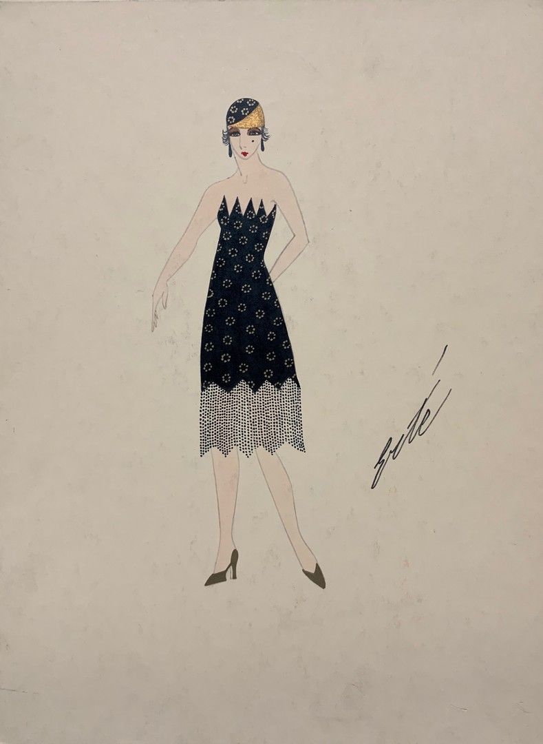 ERTE (1892-1990) 1925年，水粉和铅笔在纸板上，右面有签名 - 33 x 25 cm - 状态良好