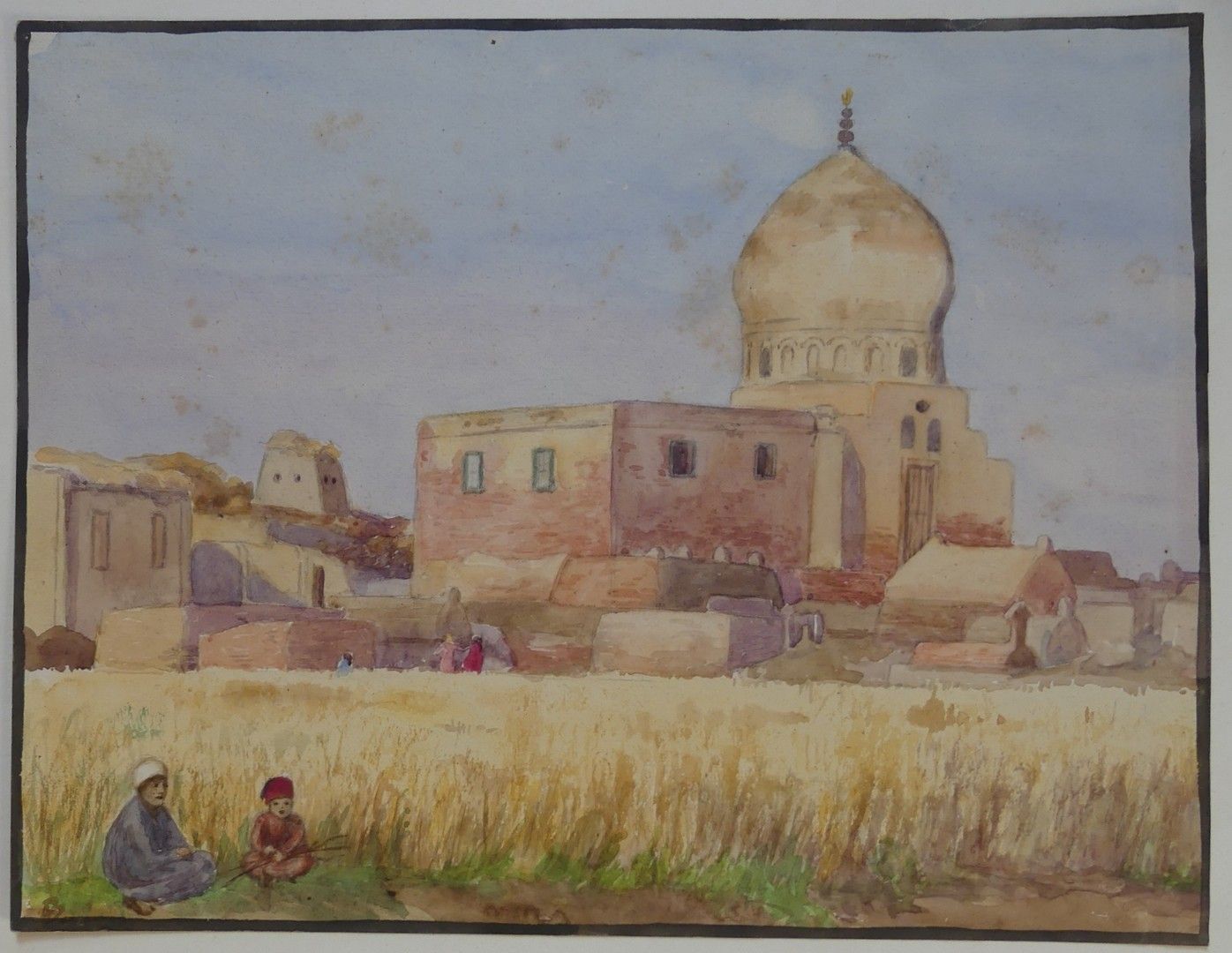 PEINTRE ANGLAIS 埃及的风景（3）。约1922-1925年 三幅素描 - 纸上混合媒介 - 签名，位于背面，日期为 "1922年6月-1922年4&hellip;