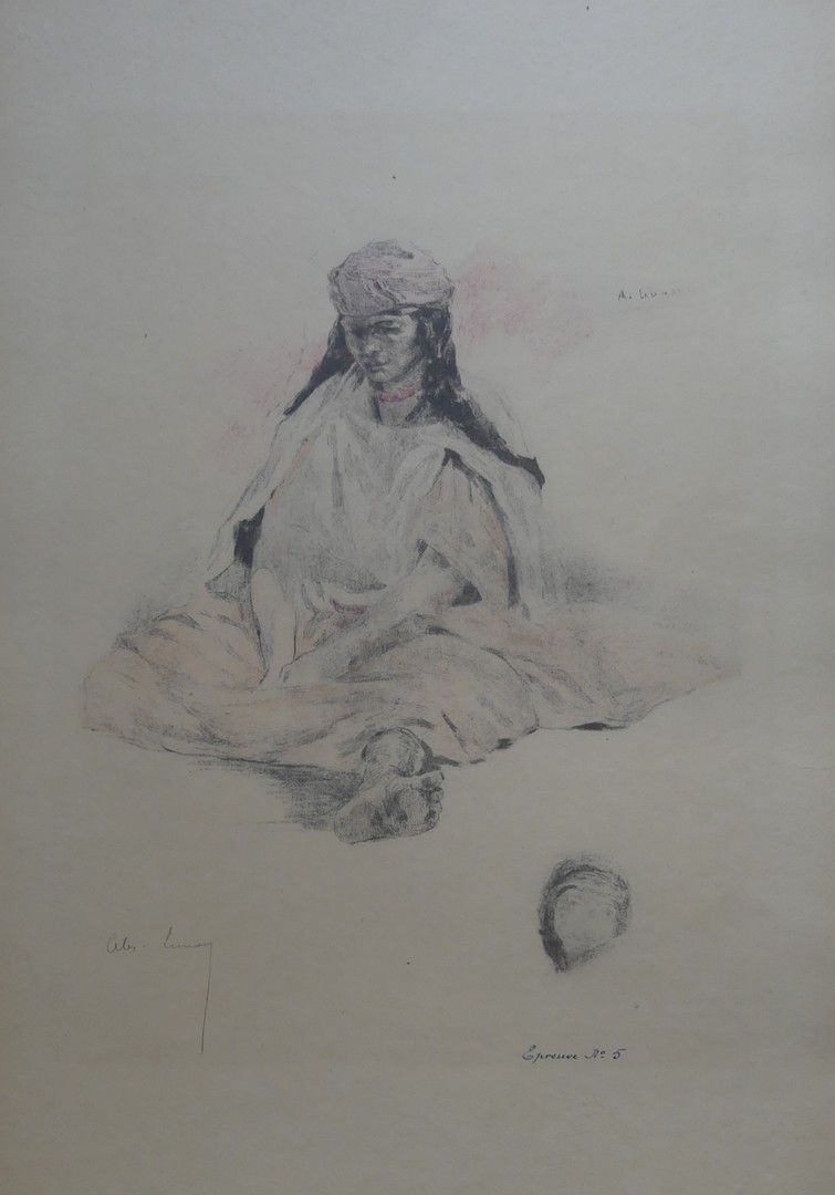 LUNOIS Alexandre (1863-1916) ORIENTAL WOMAN SITTING. Circa 1895 Lithograph on im&hellip;
