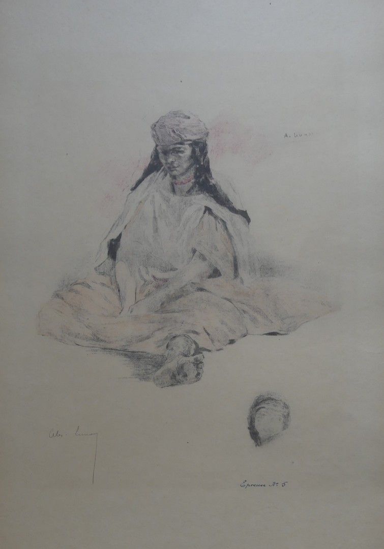 LUNOIS Alexandre (1863-1916) FEMME ORIENTALE ASSISE. Vers 1895 Lithographie sur &hellip;