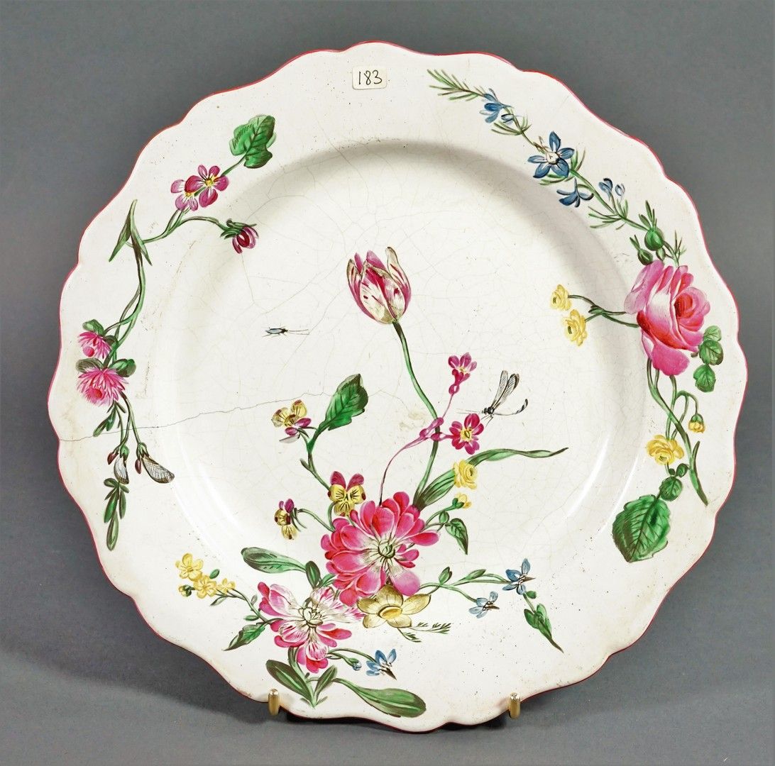 MARSEILLE Widow Perrin. Polychrome earthenware plate with flowers. 18th century &hellip;