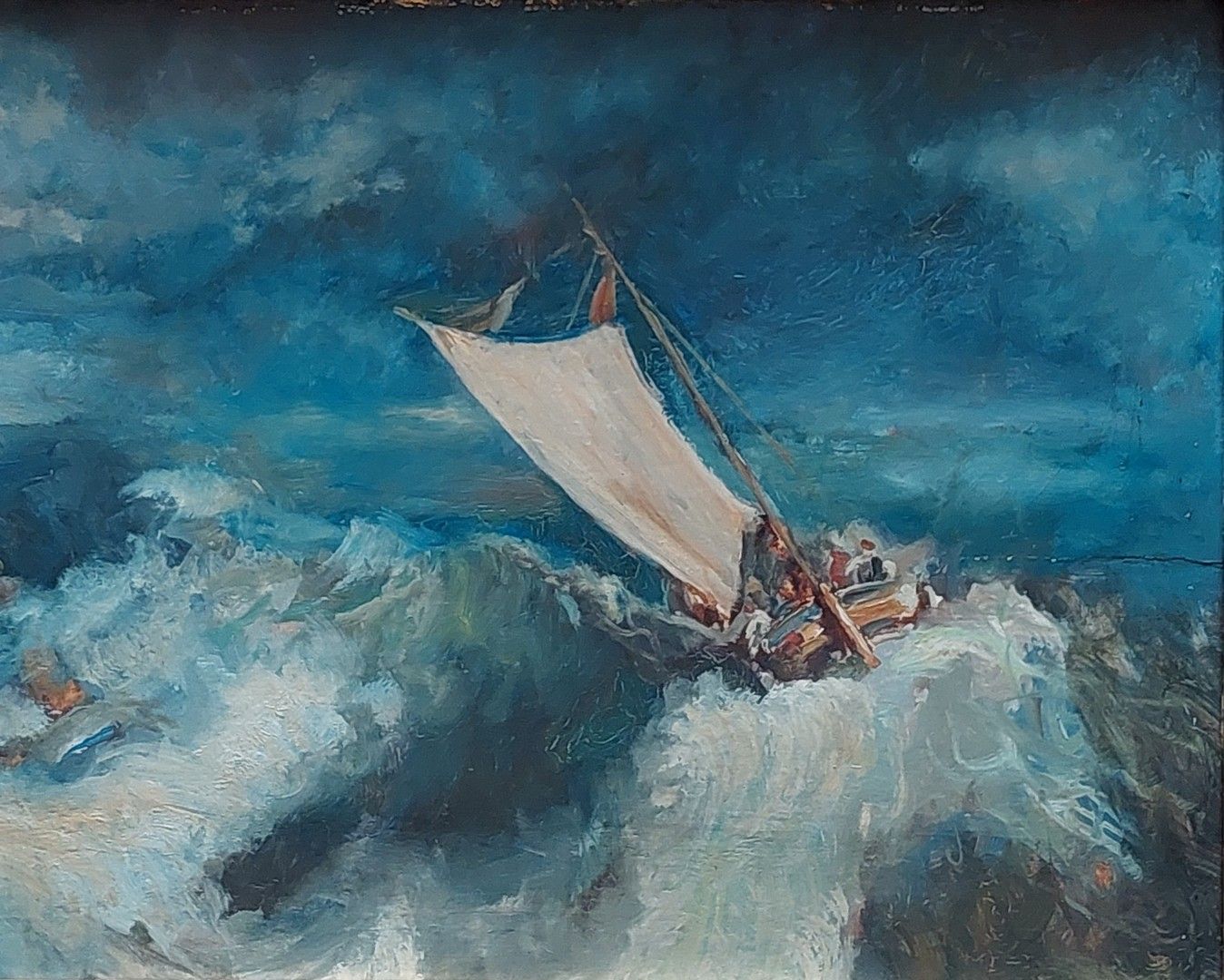 Ecole XXe School XXth Scene of a shipwreck, oil on panel . 22x28 cm.