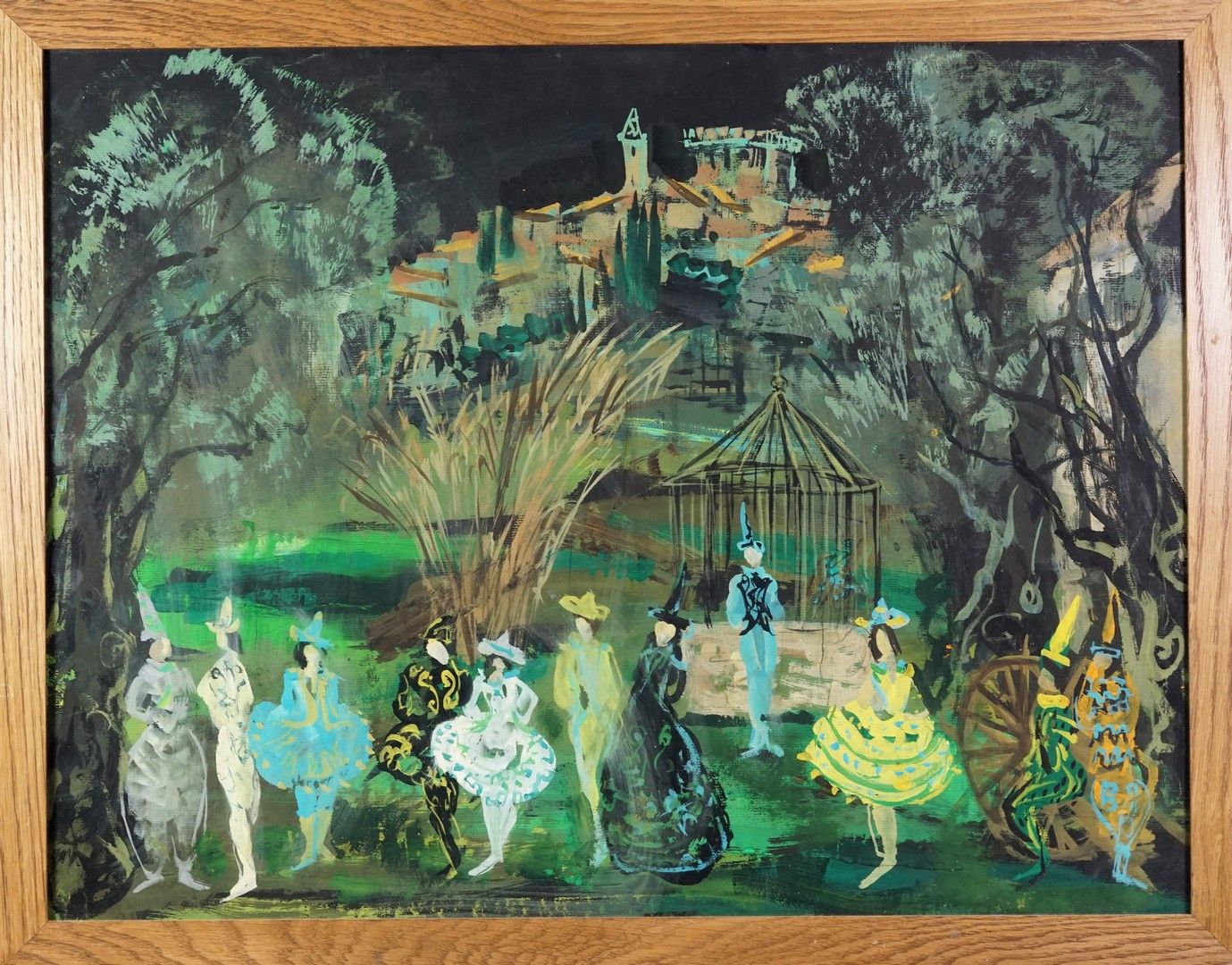 Ecole XXe Comédia del Arte. Aquarelle et gouache sur papier . 49 x 64 cm