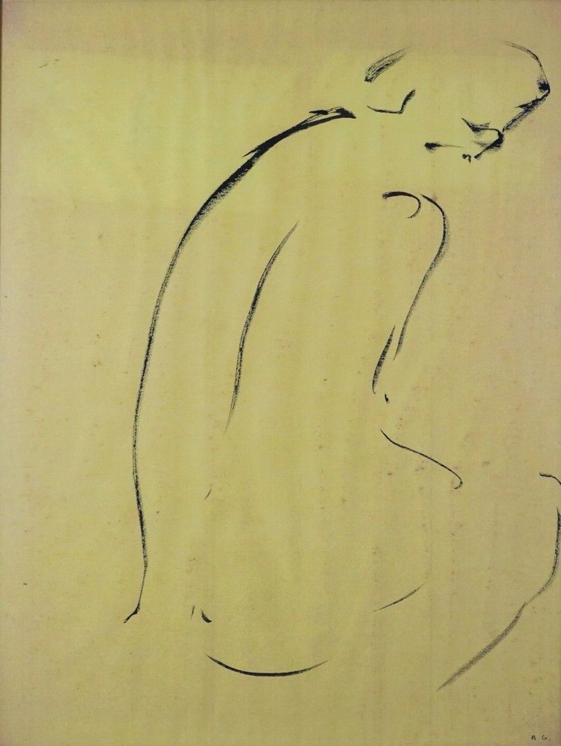 Aline GAGNAIRE (1911- 1997 ) 黄纸素描，背面有签名，标题和日期：61 62 x 47 cm