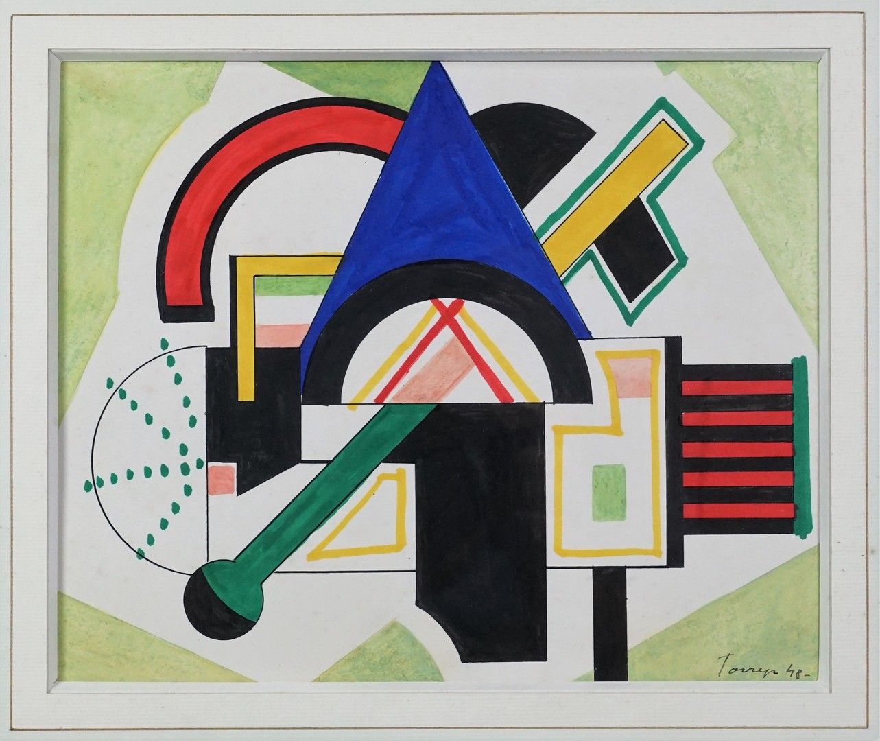 TORREP ? Composition. Gouache on paper signed and dated 48 . 20 x 24 cm at sight