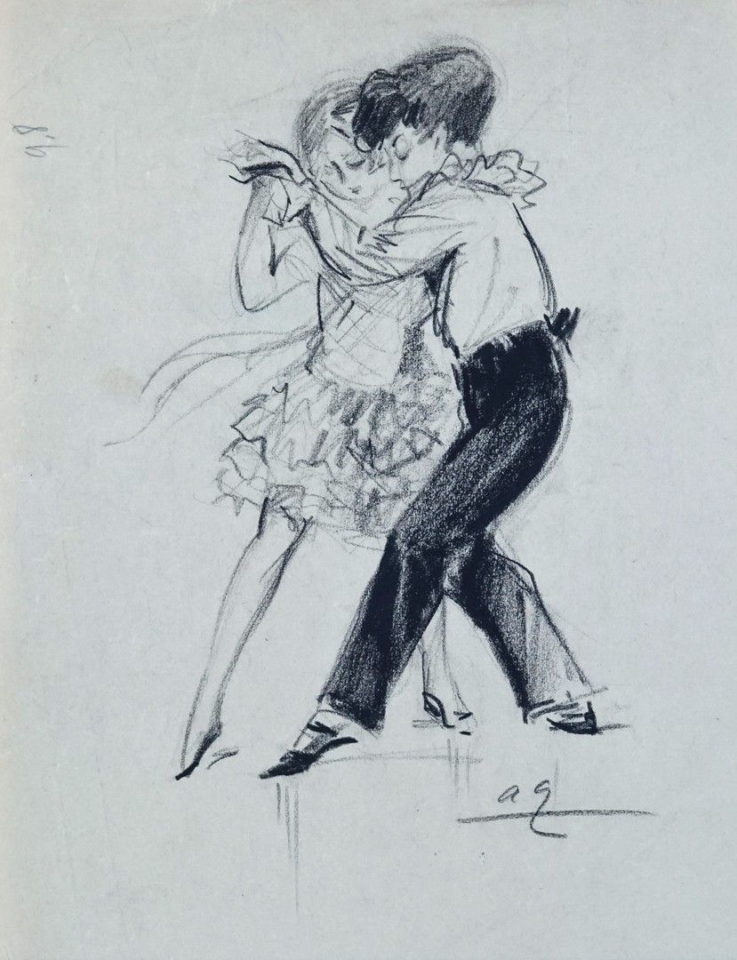 André GALLAND (1886-1965) 九幅炭笔画。 有些是有签名或有图案的。各种格式