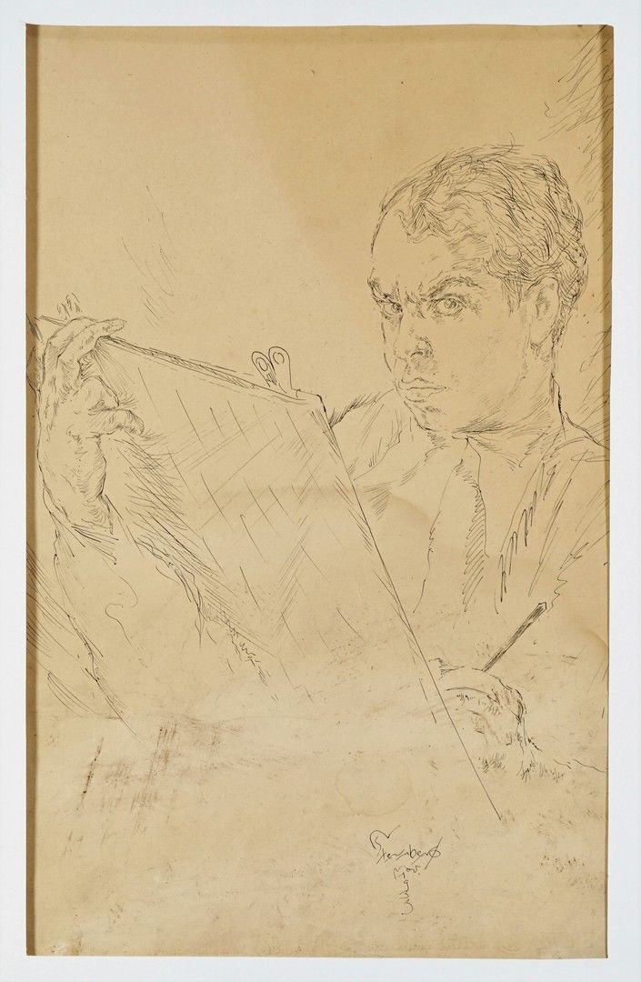 Nicolas STERNBERG (1902-1960) 小丑和肖像画。四幅钢笔和炭笔画，从49x30到57x38厘米"（撕裂，褪色和丢失部分）。