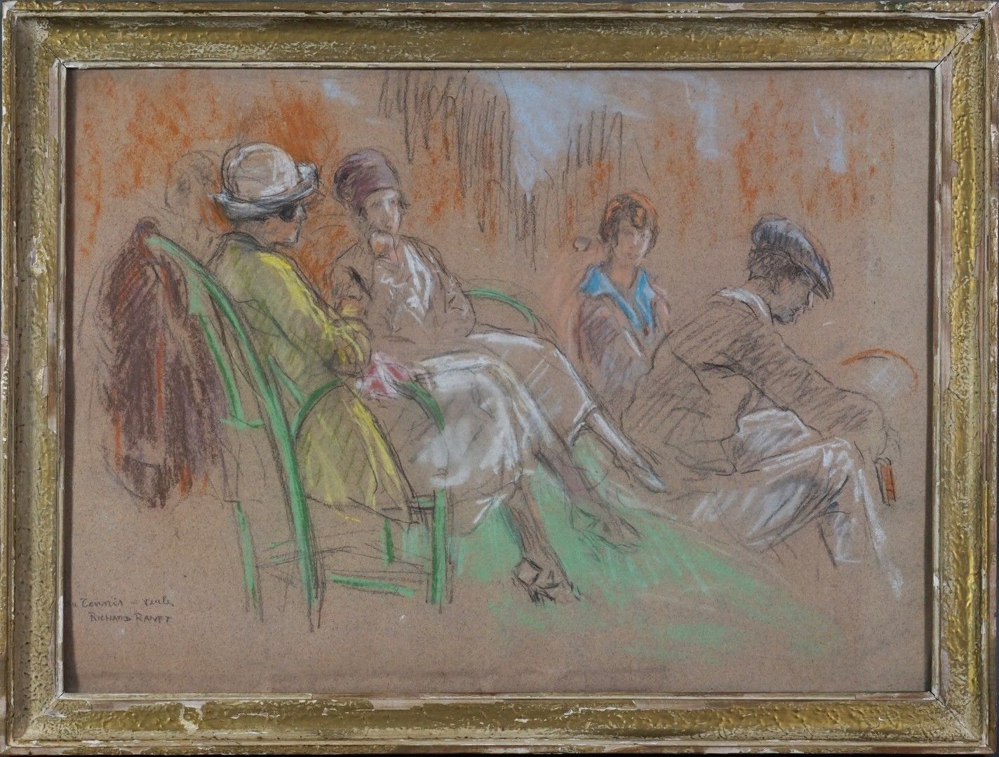 Null "TENNIS 等待比赛，约1920年。理查德-兰夫特的粉彩画，已签名。有框。32 x 45厘米"