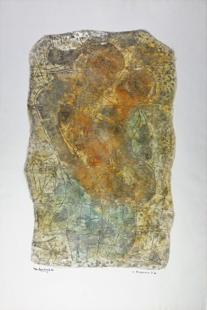 Yo MARCHAND (1936) "Khajuraho 3" Encaustic on paper signed, dated 80 and titled &hellip;