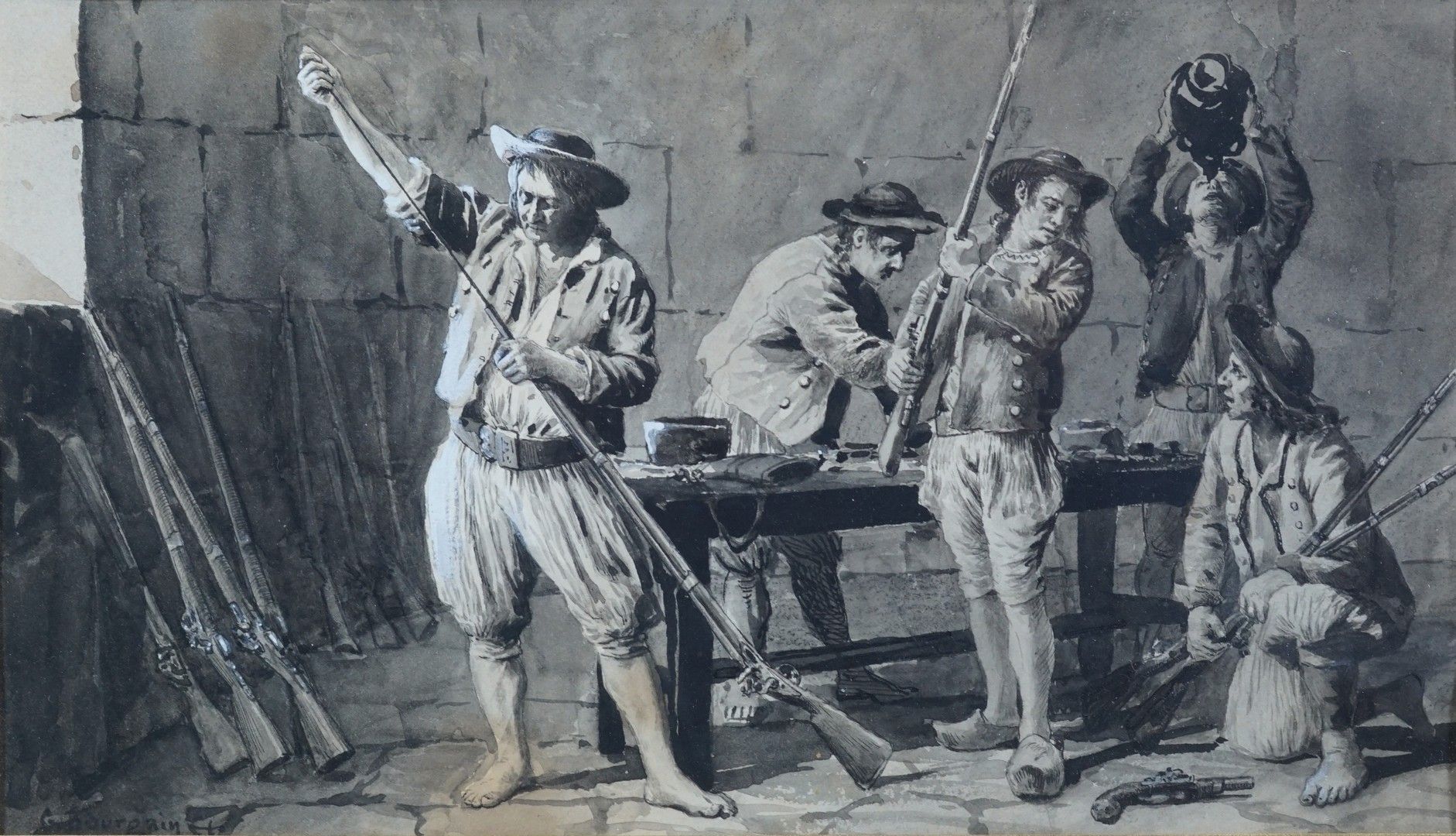 Gustave BOURGAIN (1855-1921) 
古斯塔夫-布尔甘（1855-1921），《周恩来》。纸上水墨和水粉高光。左下角有签名。13.5 x &hellip;