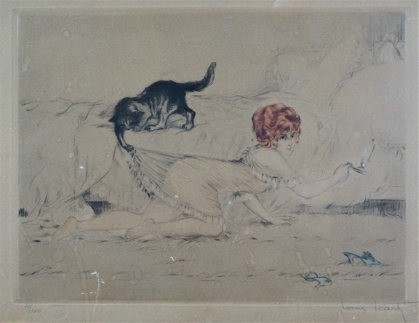 LOUIS ICART ( 1888 - 1950 ) 
Louis ICART ( 1888 - 1950 ).Femme au chat. Gravure &hellip;