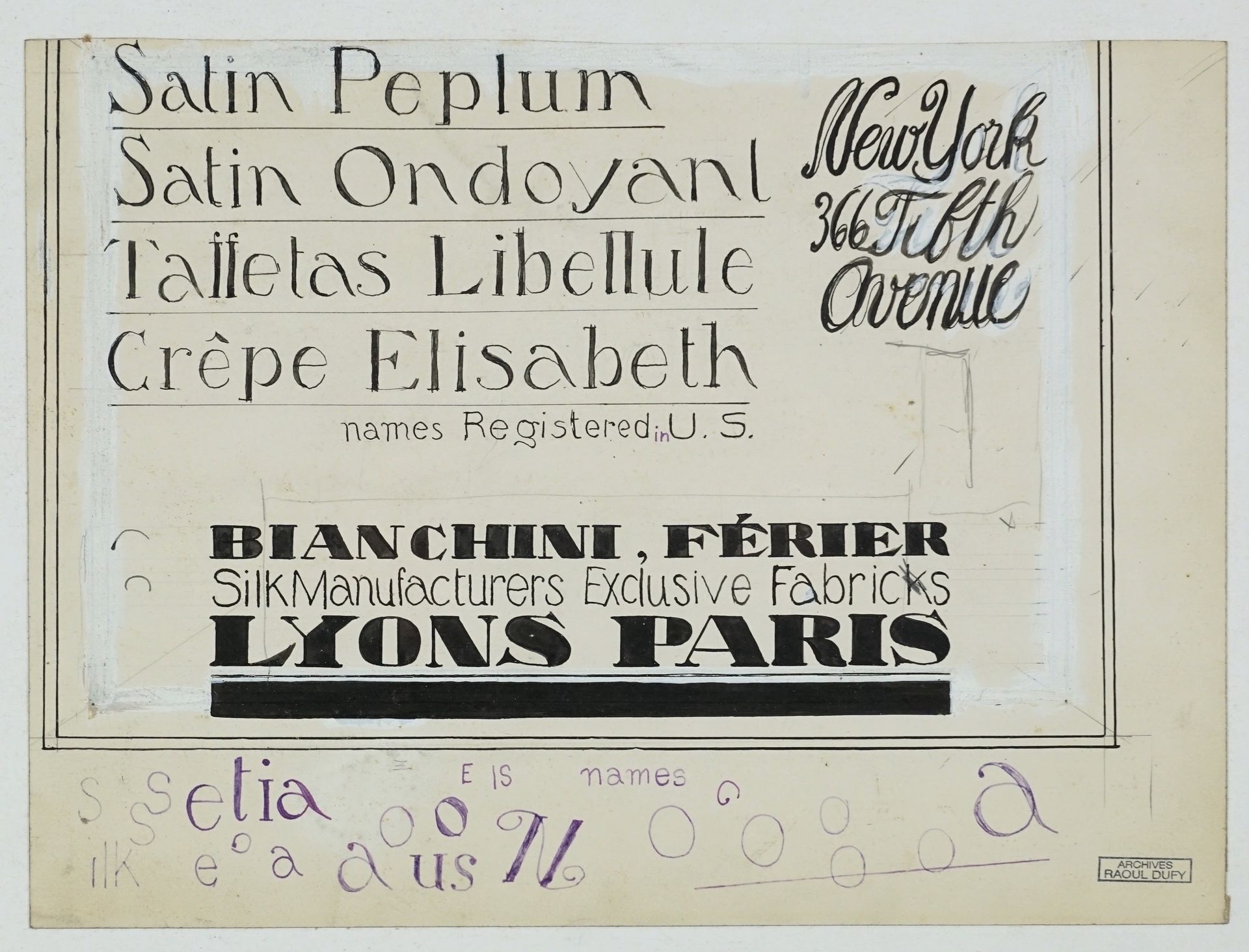 Raoul DUFY (1877-1953) Projet pour les tissus Bianchini Ferier NY
Encre, sépia e&hellip;