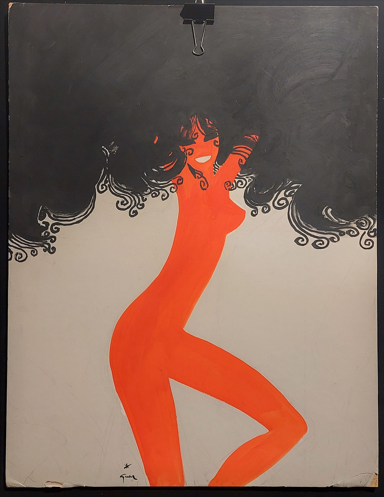 René GRUAU (1909-2004) 红色和黑色，1976年
水粉画和墨水。左下角有签名，背面有René Gruau印章
65 x 50厘米 损坏和丢失&hellip;