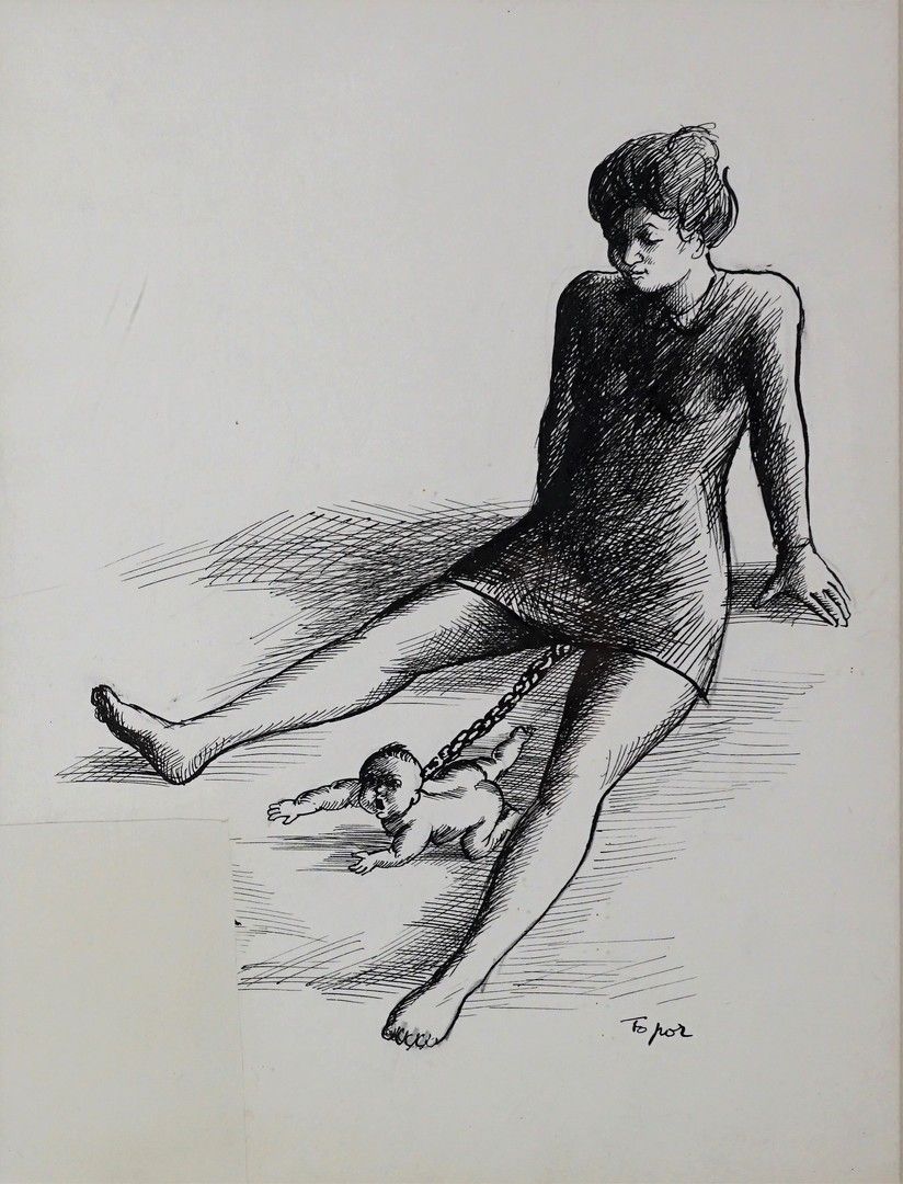 Roland TOPOR (1938-1997) Childbirth
Ink signed lower right
25 x 19 cm 
Left corn&hellip;