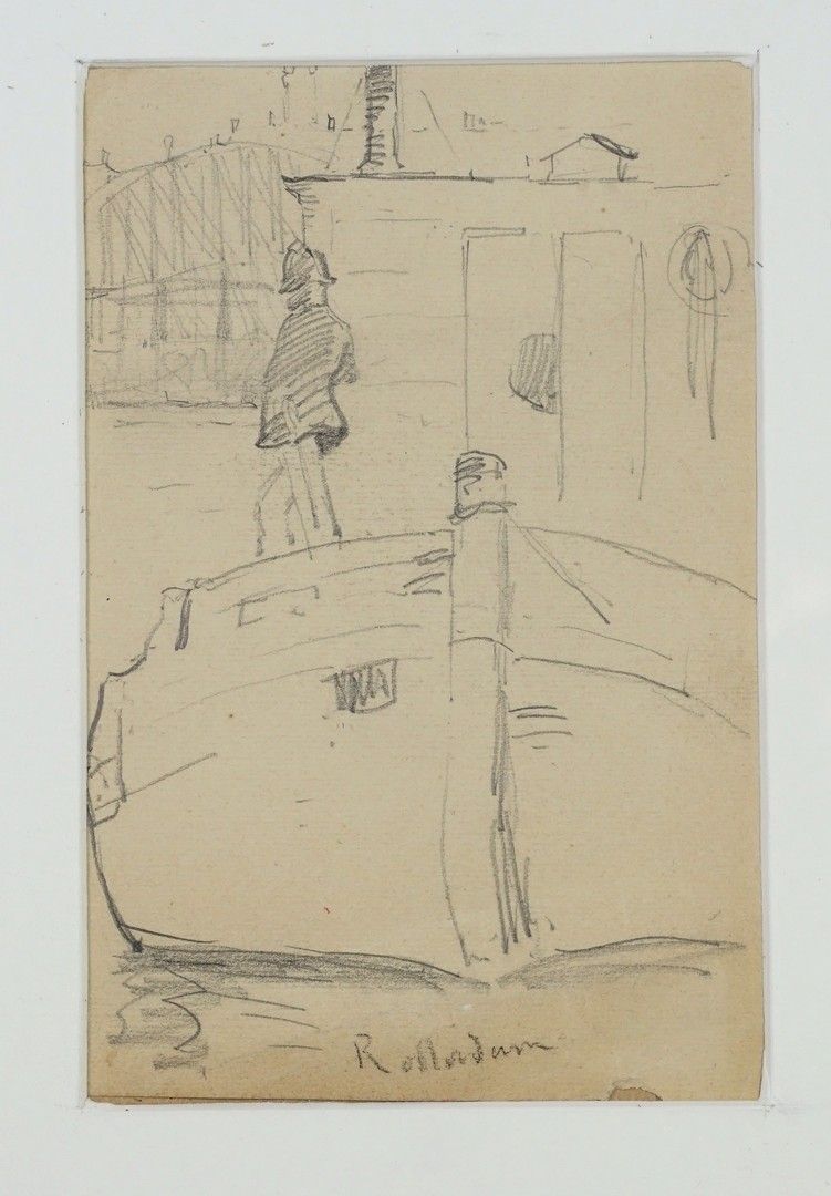 Henri Edmond CROSS (1856-1910) 四个景观研究，包括一个视图的
鹿特丹的
轮廓型铅笔。有两个签名的邮票
中等尺寸，13 x 10厘米