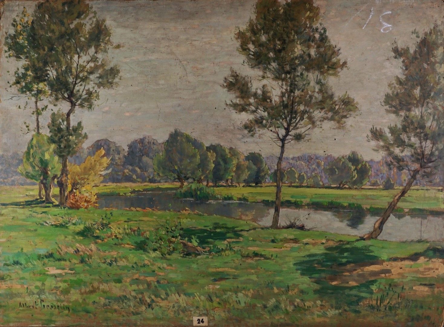 Albert GOSSELIN (1862-1931/40) Paesaggio con grandi alberi
Olio su cartone
Firma&hellip;