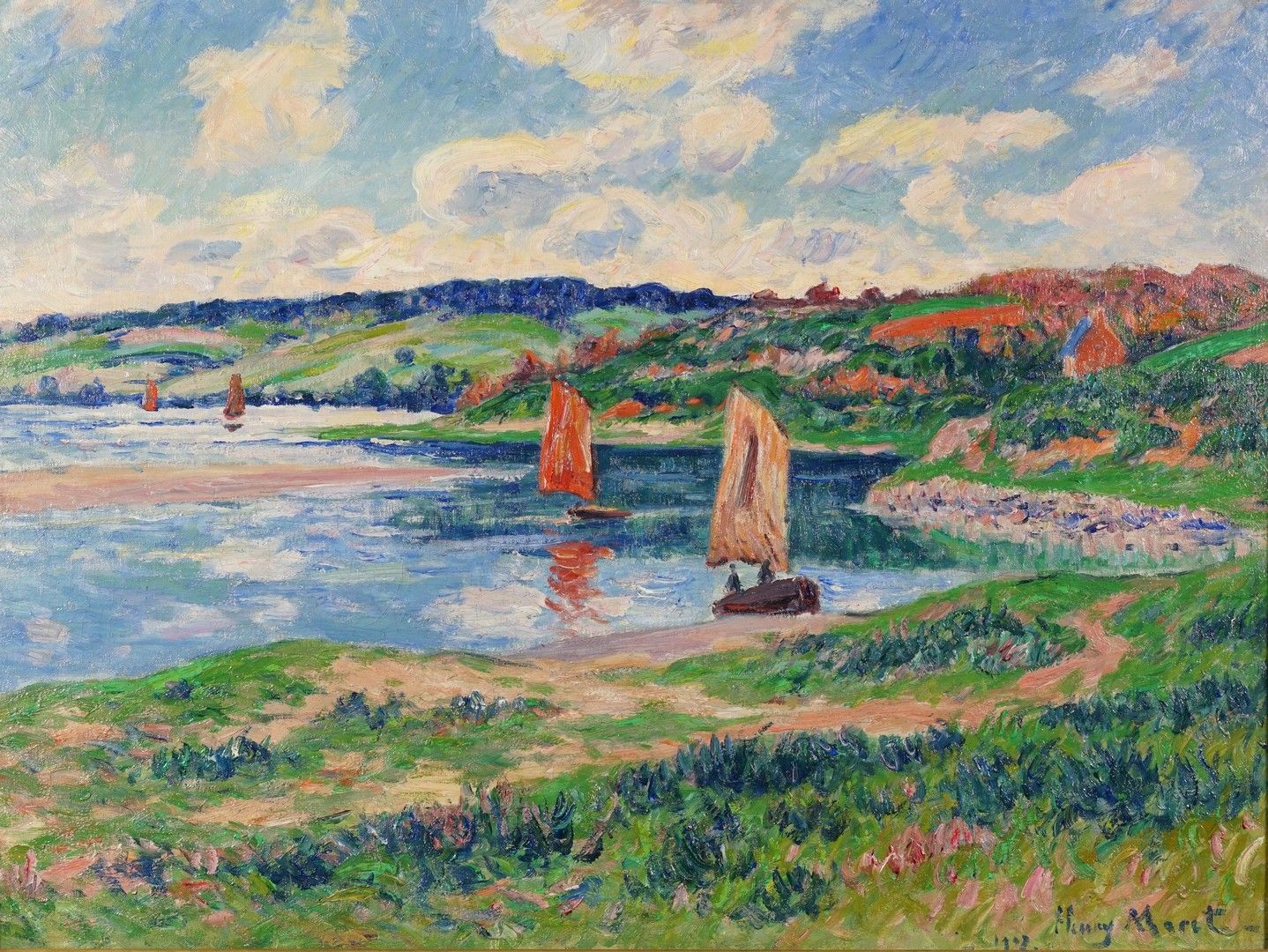 Henry MORET (1856-1913) "Le Bélon河，1907年
布面油画（为保护目的有衬里）。右下方有签名和日期
46 x 61
展览。
巴黎&hellip;