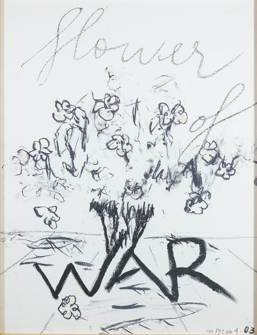 Michel POTAGE (1949-2020) 战争之花, 2001
纸上油粉画。右下角有题名和日期，标题为
64 x 49 厘米