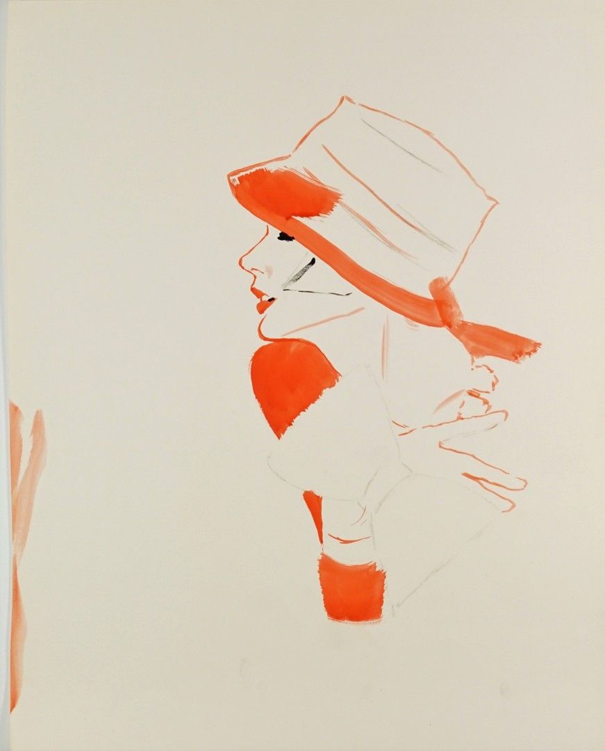 René GRUAU (1909-2004) 戴着帽子的女人侧面
水彩画、铅笔和墨水
无符号
55 x 44厘米（纸张）；39 x 26厘米（主题）。