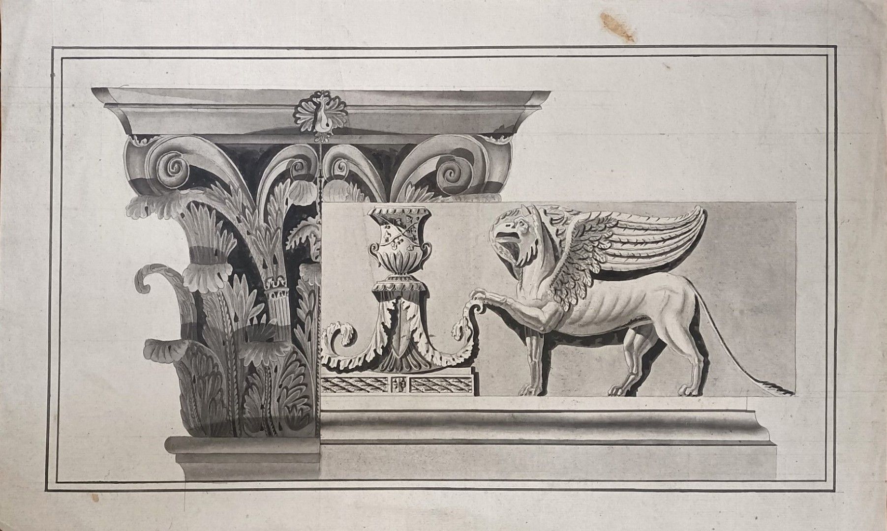 Jean Vasserot (1769-18..) attribué à 水彩、墨水和水粉 - "图书馆项目，约 1820 年" - 污点、意外 - 无框架 -&hellip;