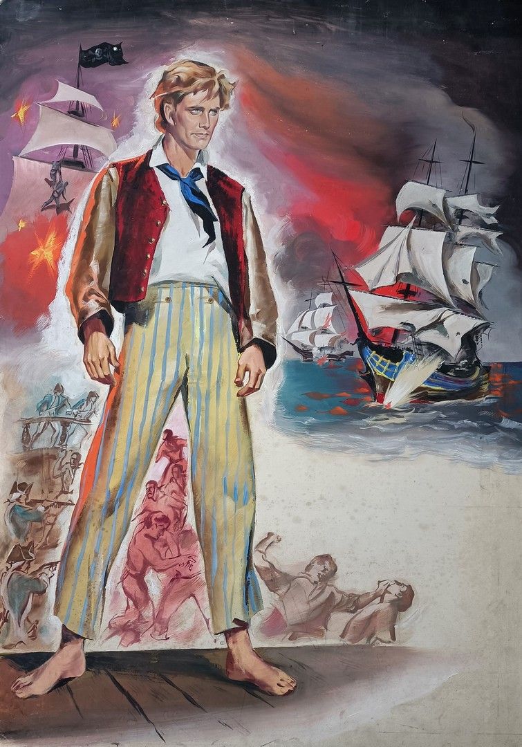 Gilbert Allard (Xxe) Huile sur papier cartonné «Billy Budd» - Peinture originale&hellip;