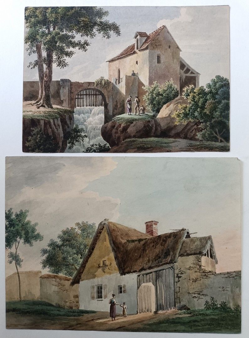 Jean Vasserot (1769-18..) attribué à - Lot de deux Aquarelles – «Paysages animés&hellip;