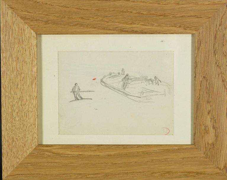Henri Edmond CROSS (1856-1910) Etude de péniche . Dessin sur papier cachet en ba&hellip;