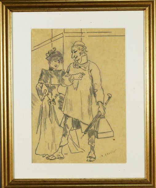 Alfred GREVIN (1827-1892) Couple. Crayon sur papier Signé en bas à droite 23,5 x&hellip;