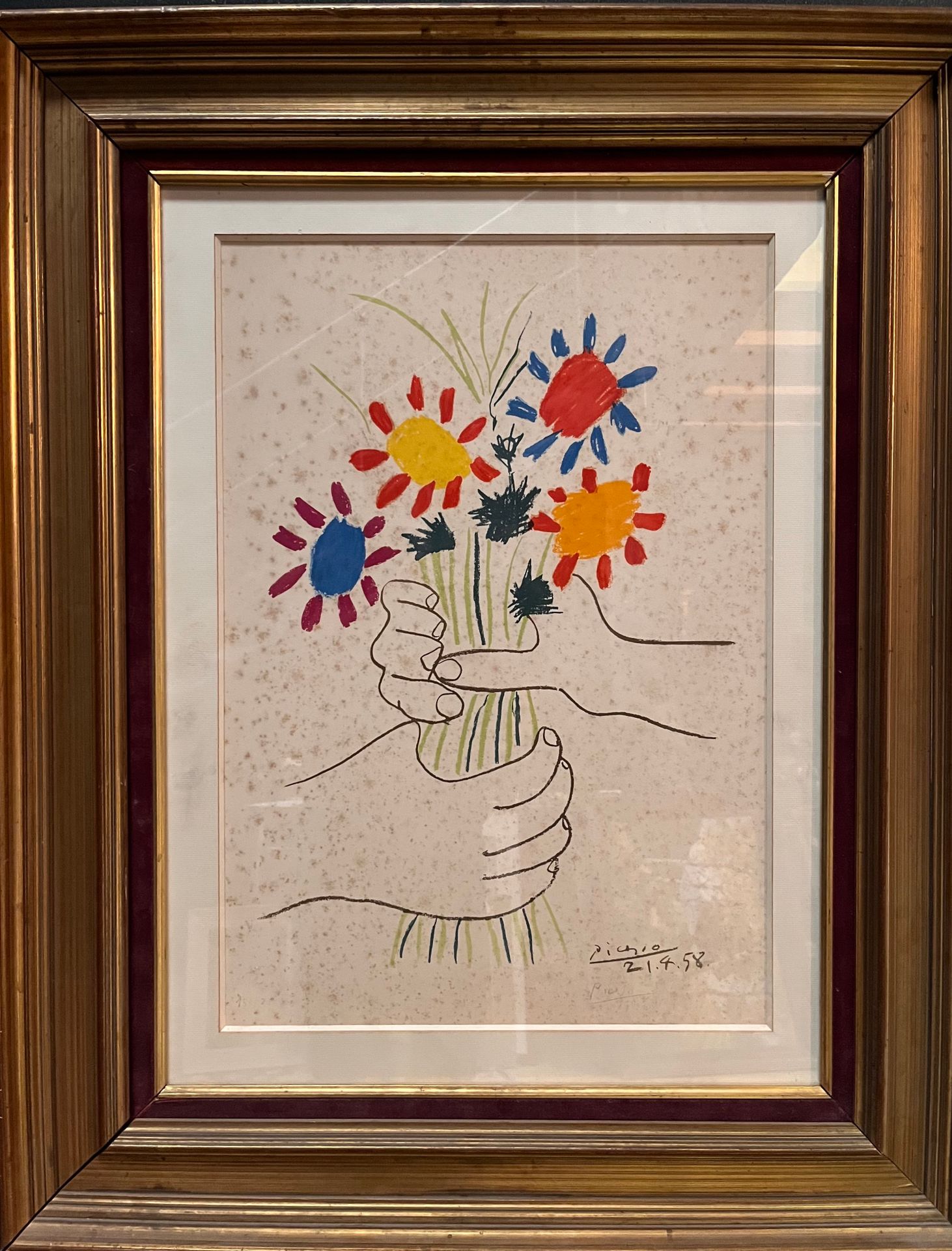 Null 仿照巴勃罗-皮卡索（1881-1973）的作品《和平》（La paix）。彩色石版画，右下方有签名和日期。尺寸：65x50厘米。