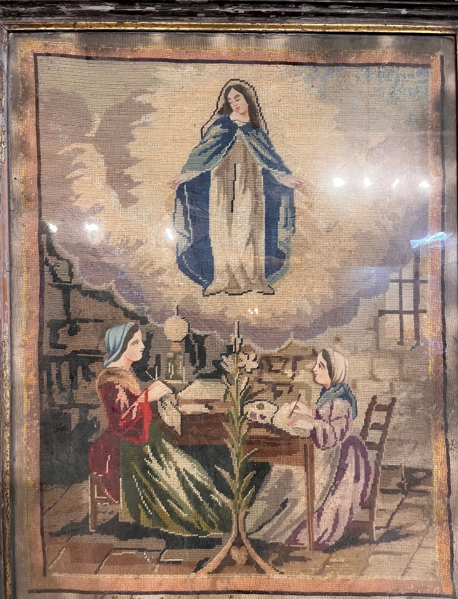 Null 古老的刺绣（17世纪），"夜以继日，我将生活在玛丽的目光下"。尺寸：71x55厘米。
