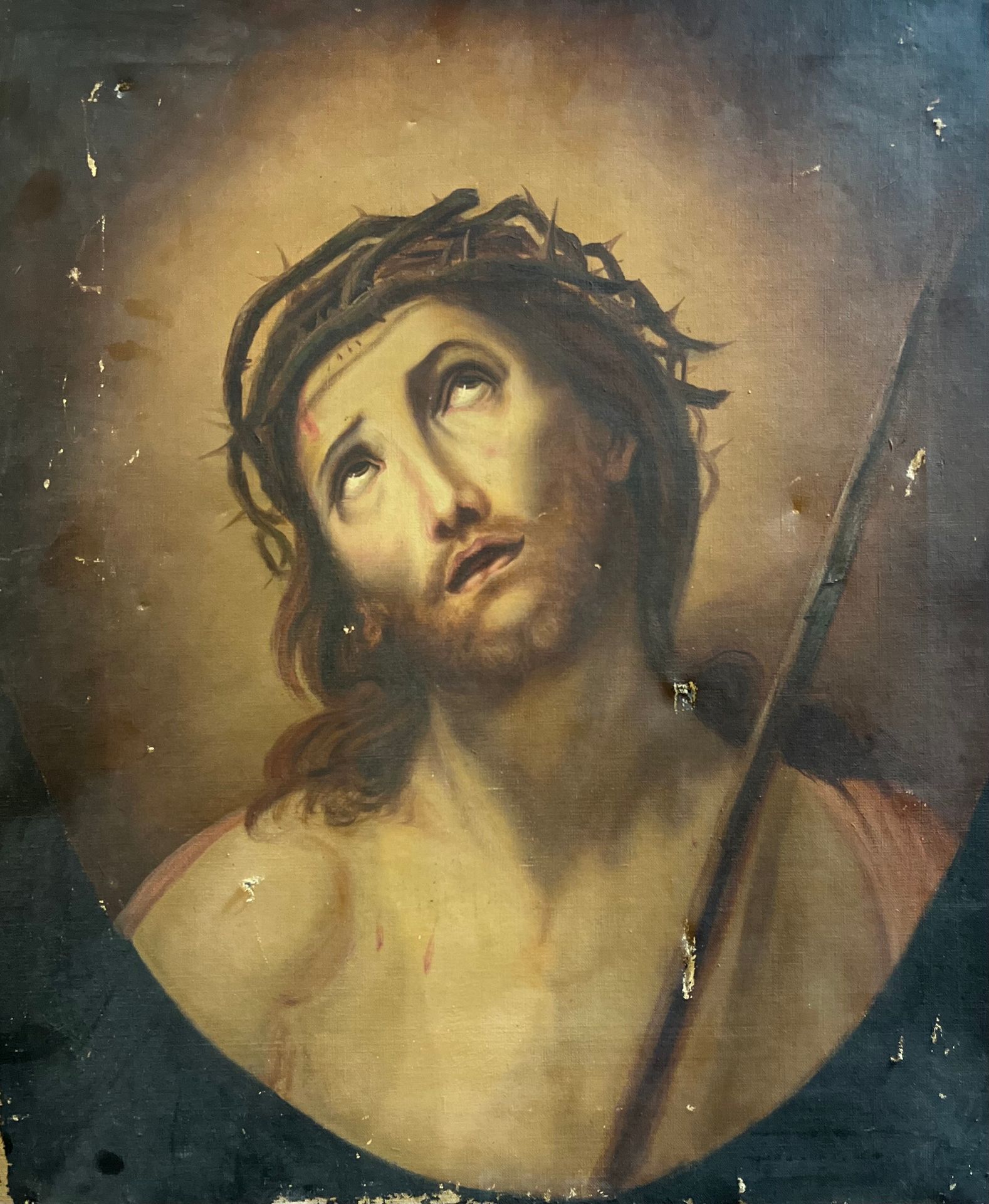 Null 法国学校（19世纪初），"带着荆棘的基督"。布面油画。尺寸：60x50厘米。