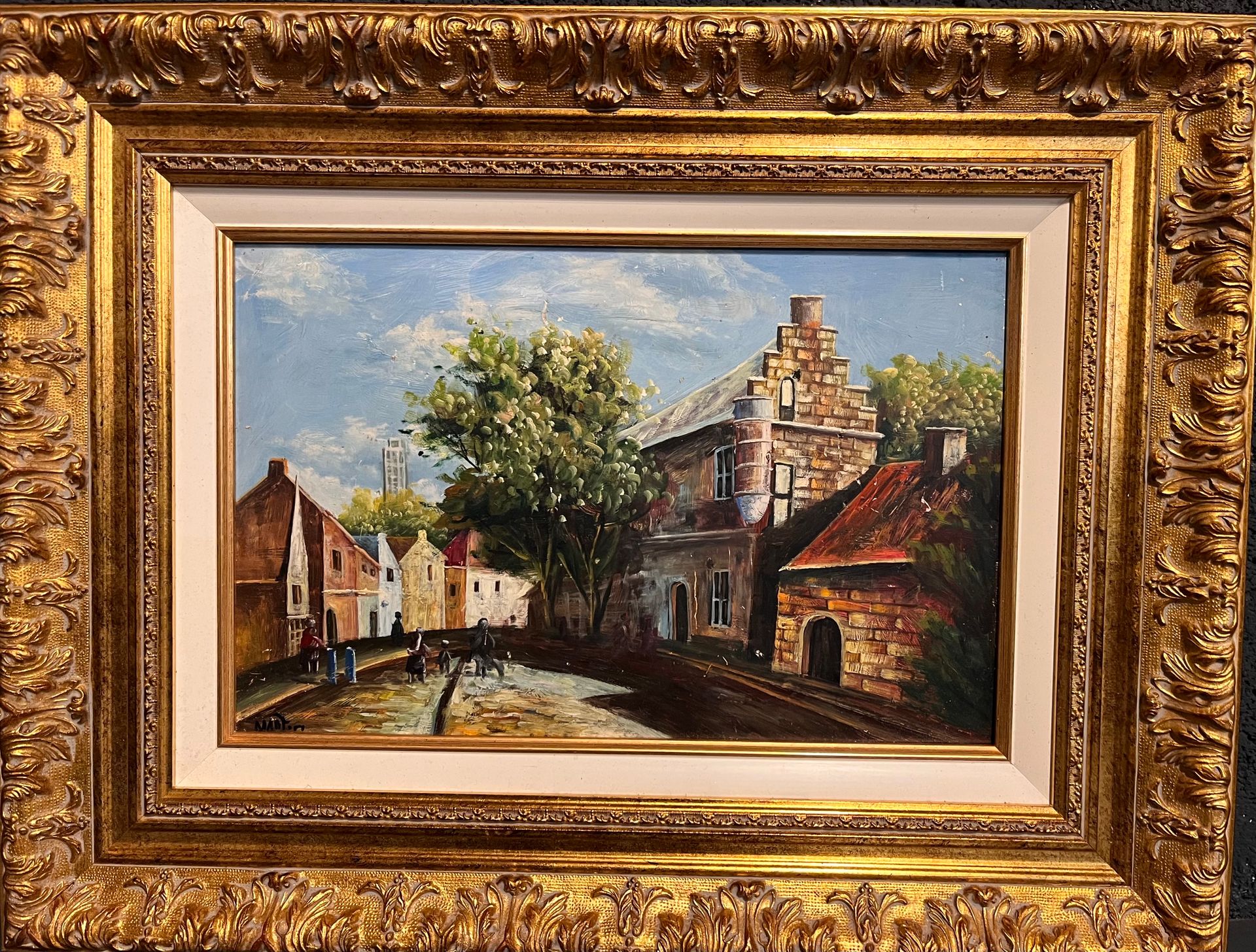 Null MARTIN, (XXth), "View of a village". Oil on panel, signed lower right. Dime&hellip;