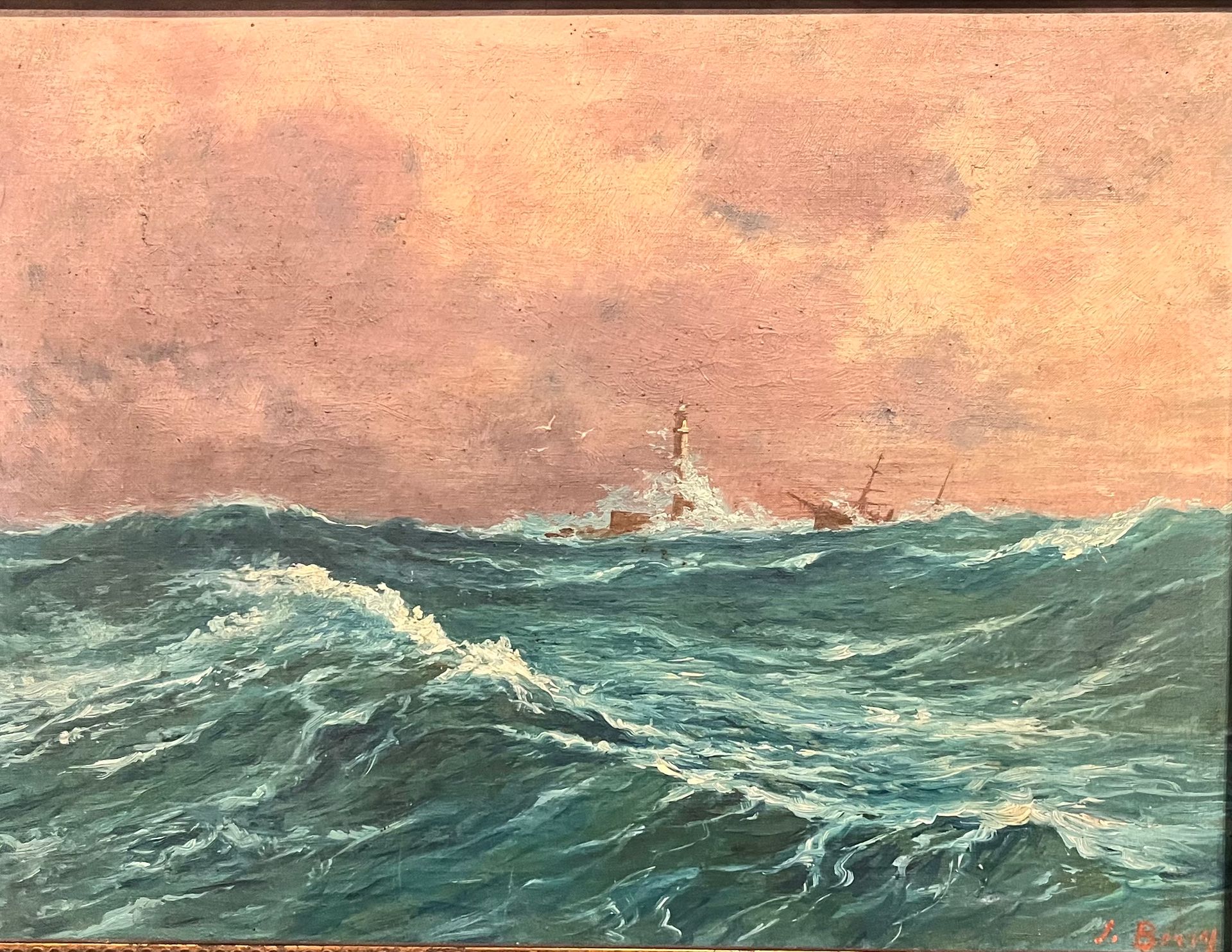 Null J.BERRY, (XXe), "La tempête". Huile sur toile, signée en bas à droite. Dime&hellip;