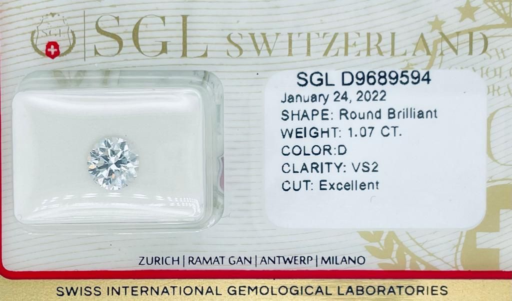 Null 
 1 diamante coltivato in laboratorio 1,07 CT D - VS2 - FORMA BRILLANTE - C&hellip;