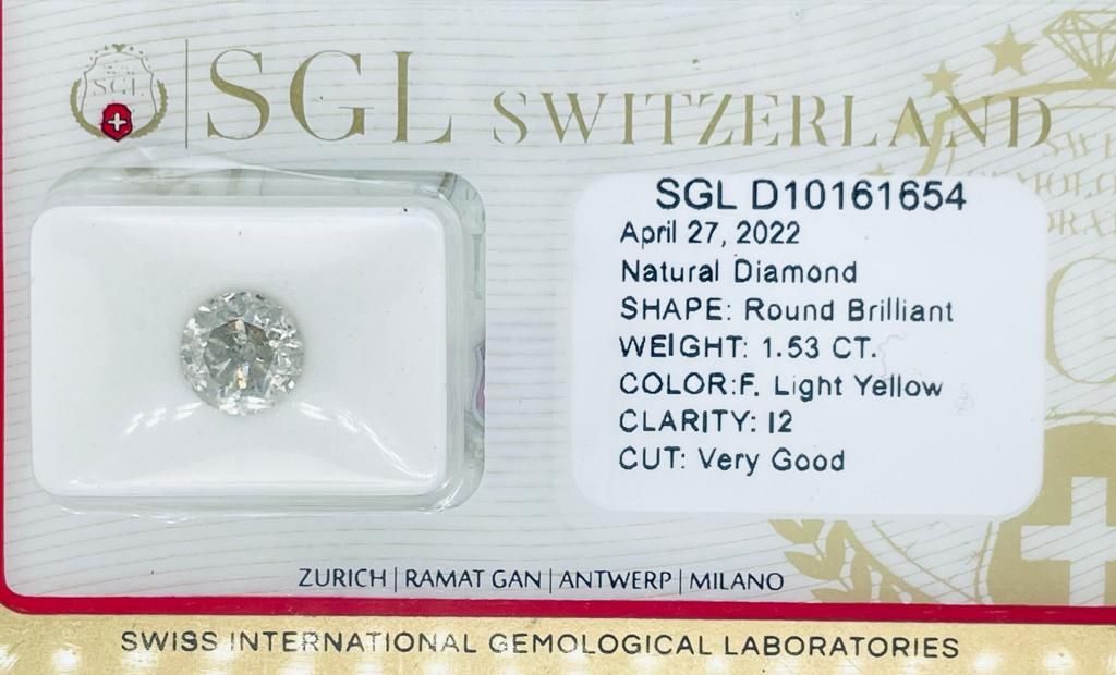 Null 1 DIAMOND 1,53 CT N.F.LIGHT YELLOW - I2 - SHAPE BRILLANT - CERT SGL - C2040&hellip;