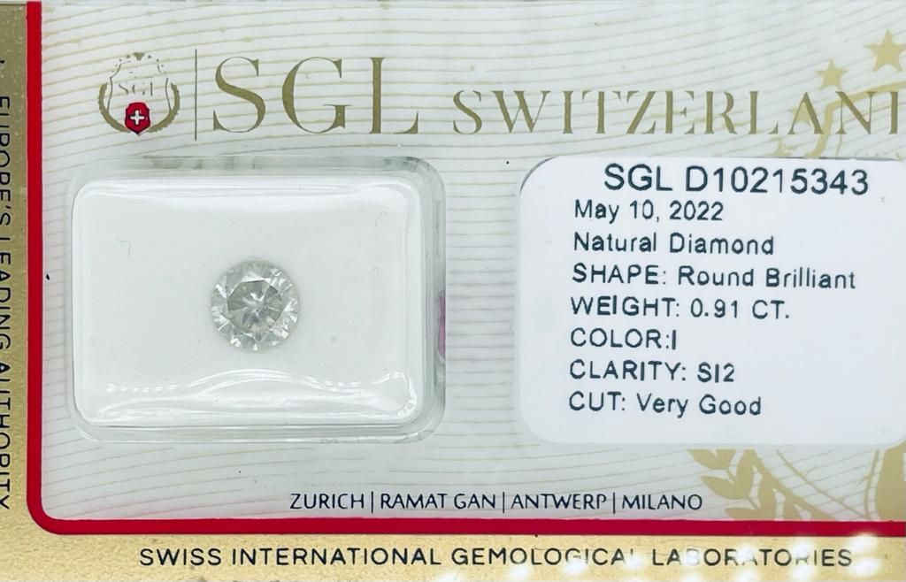 Null 1 DIAMOND 0,91 CT I - SI2 - SHAPE BRILLANT - CERT SGL - C20408-10