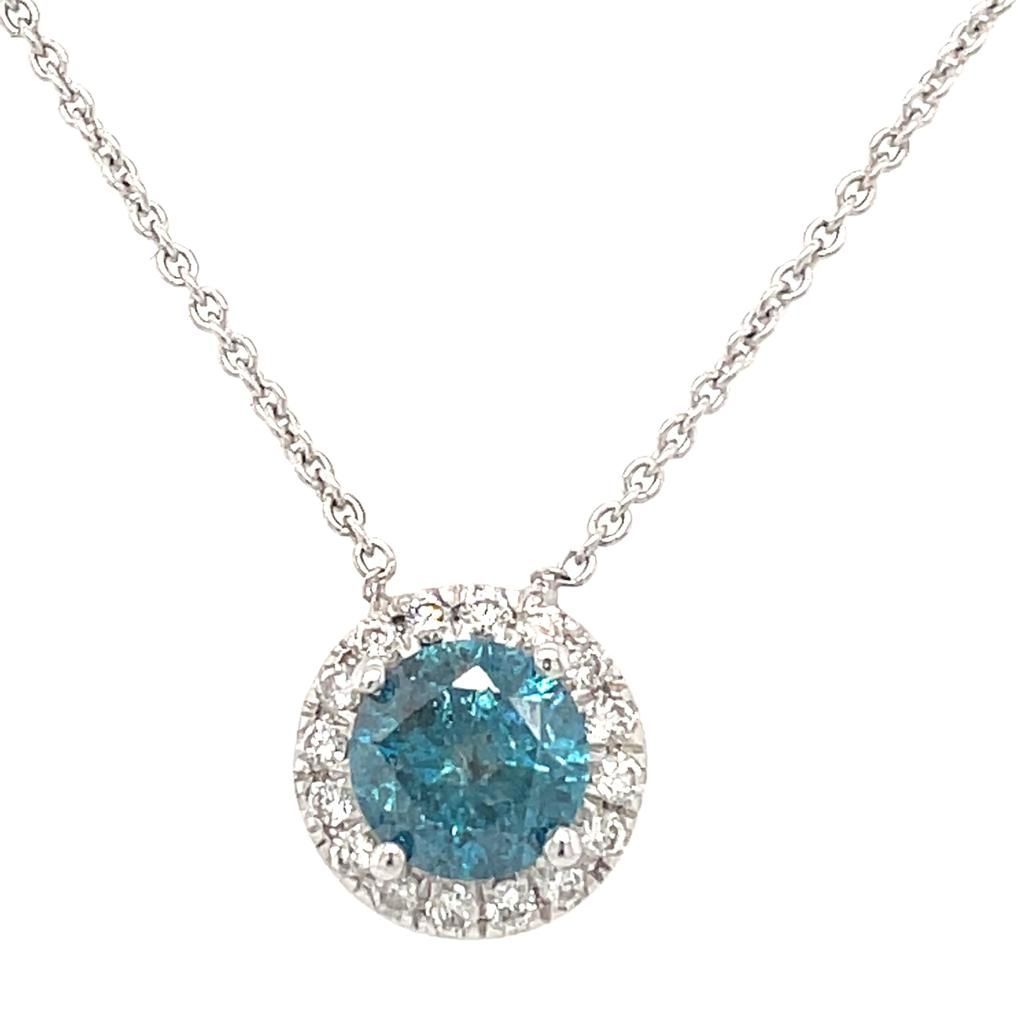 Null 14K WHITE GOLD 3.02G DIAMOND NECKLACE 1.07 + 0.16 CT INT. BLUE/I2(COLOR ENH&hellip;