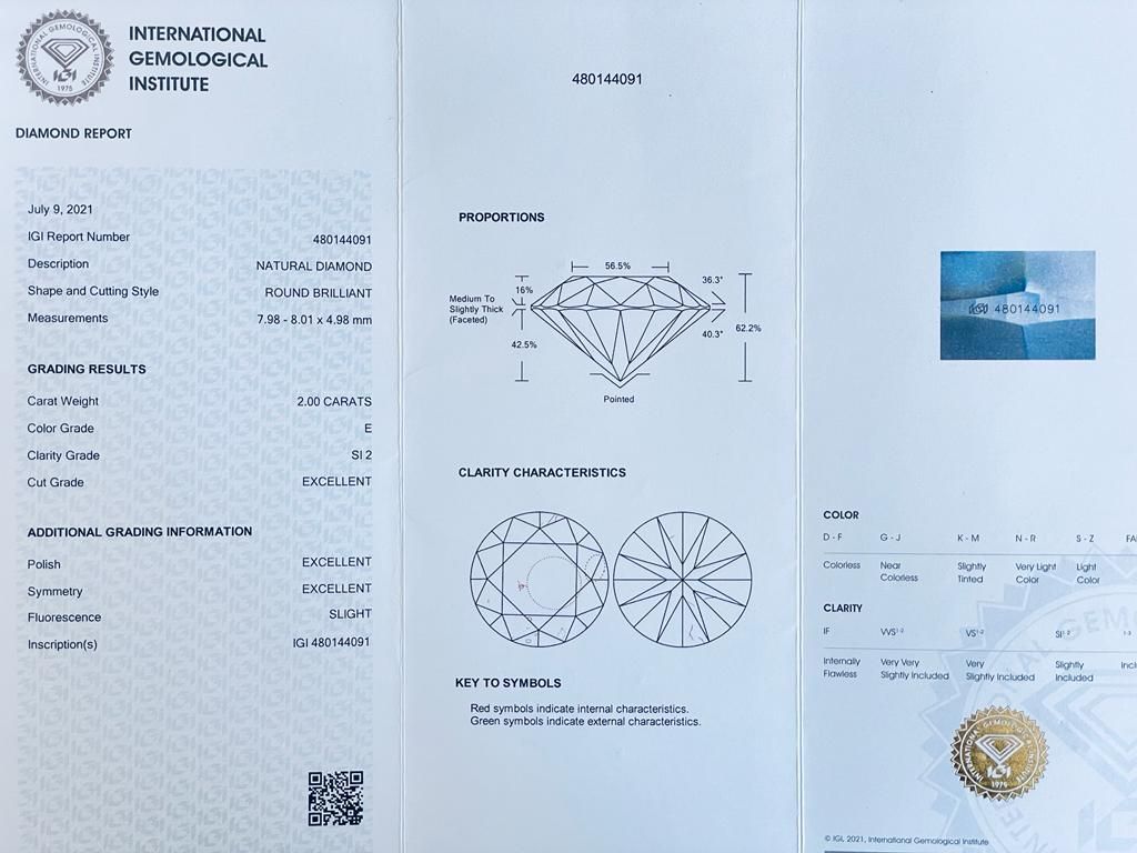 DIAMANTE 2 CARATI CERTIFICATO IGI 
DIAMANTE 2 CARATI COLORE E PUREZZA SI2. TRIPL&hellip;