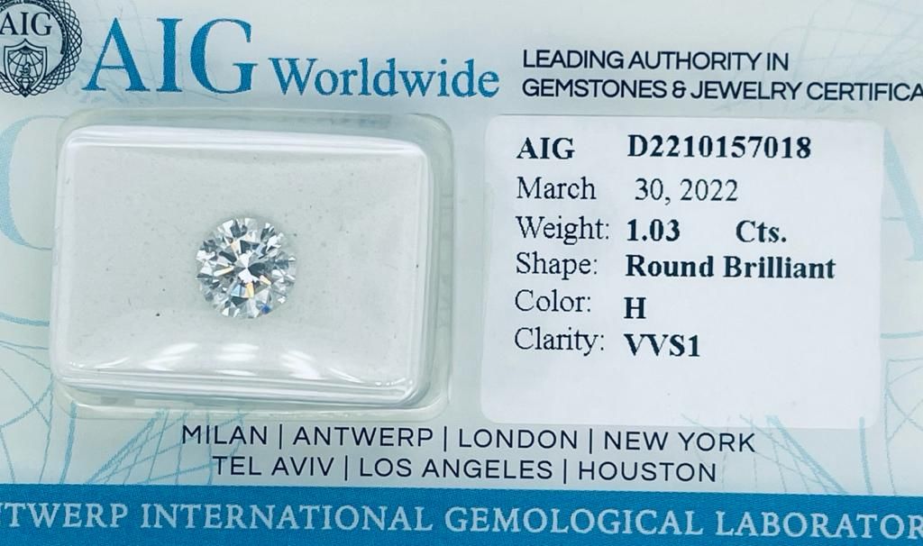 Null 1颗实验室培育的钻石1.03克拉H - VVS1 - 明亮式切割 - AIG证书 - lg20307